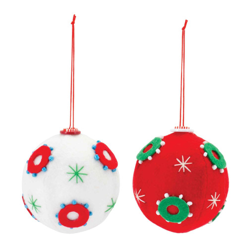 12ct Red and White Whimsical Christmas Ball Ornaments 3.5"