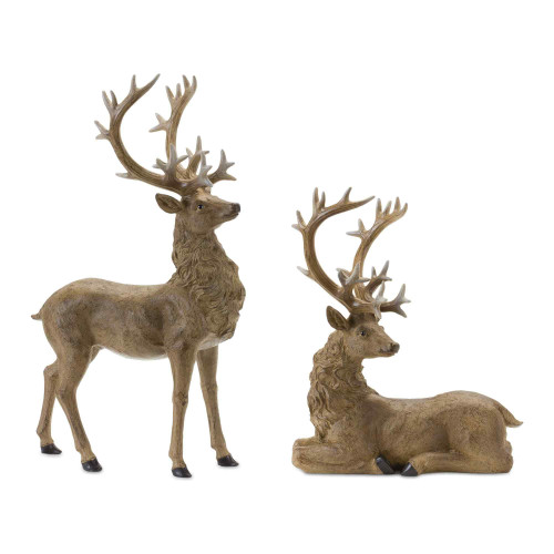 Set of 2 Standing and Sitting Deer Christmas Tabletop Figurines 20"