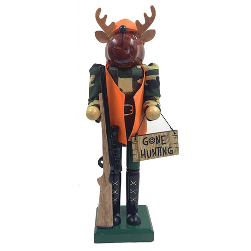 45"  "Gone Hunting" Moose Hunter with Rifle Christmas Nutcracker