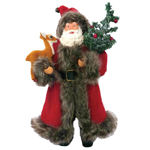 12'' Standing Santa Christmas Figure with Little Friend Reindeer