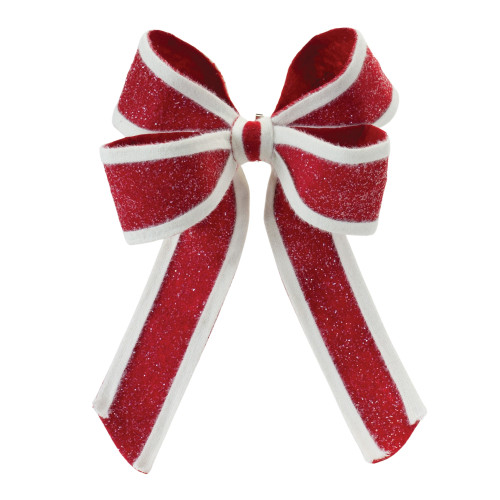 Set of 2 Red and White Glittered Christmas Bow Ribbons 14.5"