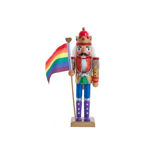 13" Gold and Purple Christmas Nutcracker with Pride Flag