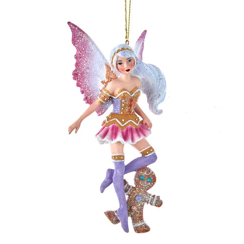 6" Pink and Brown Gingerbread Fairy Christmas Ornament