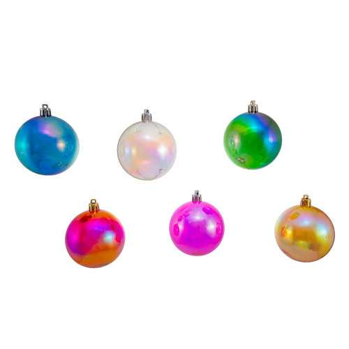 Pack of 6 Shatterproof Multicolor Iridescent Christmas Ball Ornaments 2.75" (70mm)