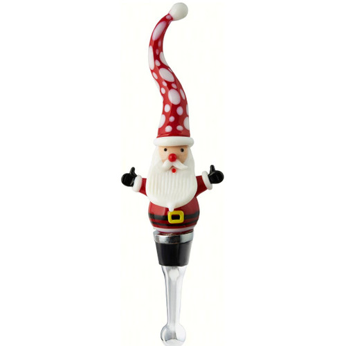 8.25" Red and White Santa in Hat Hand Blown Glass Bottle Stopper - 33480502