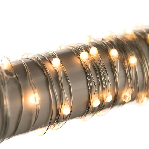 60 Count Battery Operated USB Warm White LED Christmas Lights, 2 ft Clear Wire