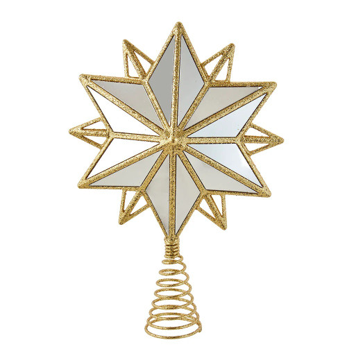 20" Gold Glitters Mirrored Star Christmas Tree Topper, Unlit