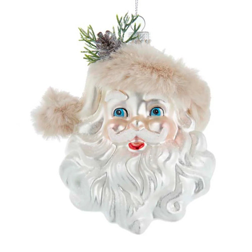 Pack of 6 White and Ivory Glass Santa Head Wearing Hat Christmas Ornaments 5.5"