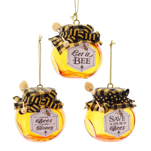 Pack of 12 Glass Honey Jar with Sayings Christmas Ornaments 2.25"