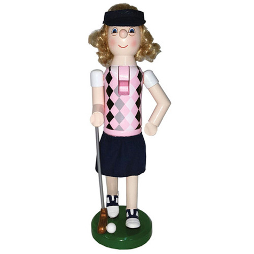 14" Pink and Black Lady Golfer Christmas Nutcracker