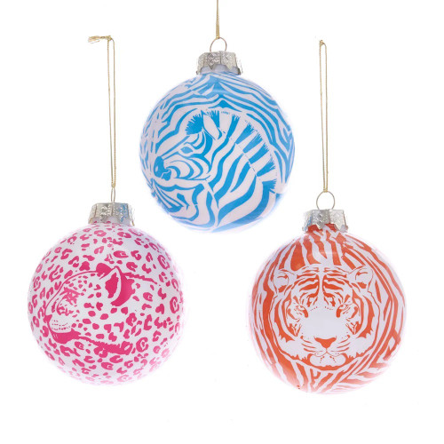 Pack of 6 Animal Print on Glass Ball Christmas Ornaments