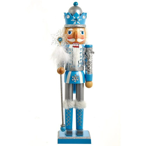 15" Icy Blue Christmas Nutcracker with Snowflake Topped Staff