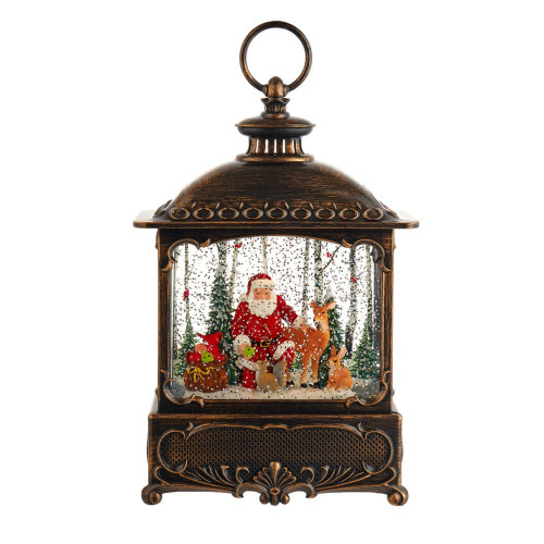 12" LED Lighted Santa with Animals Christmas Snow Globe Lantern