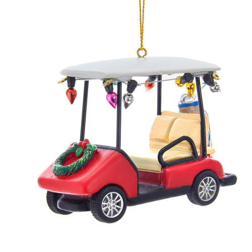 Pack of 12 Red and Black Golf Cart With Wreath Christmas Ornaments 3.5"