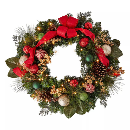 Member's Mark Pre-Lit 32" Decorated Wreath - Red/Gold