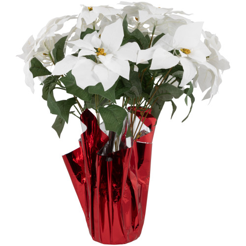 Artificial Christmas Poinsettia Flowers with Wrapped Base - 22" - White