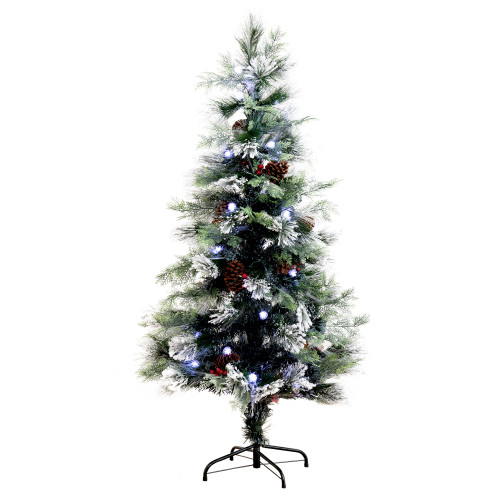 5' Flocked Pre-Lit Fiber Optic Artificial Christmas Tree, White LED Lights