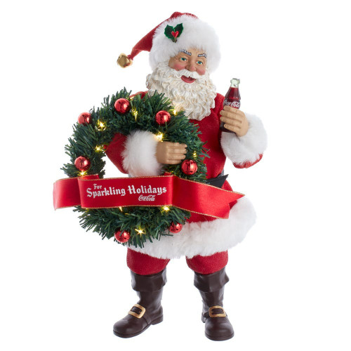 10.5" Battery Operated Coke Santa with Lighted Wreath Christmas Tabletop Figurine