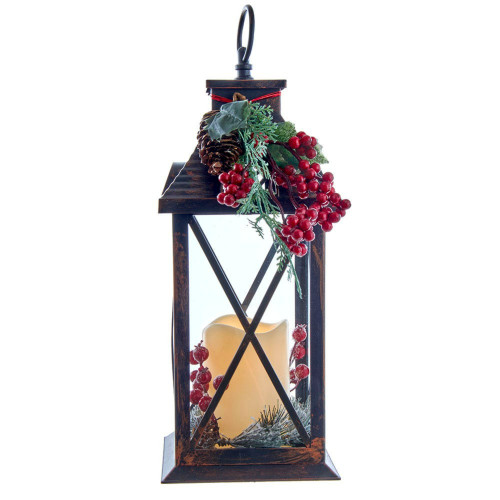 13.75" Battery Operated Lighted Candle Lantern Christmas Tabletop Decoration