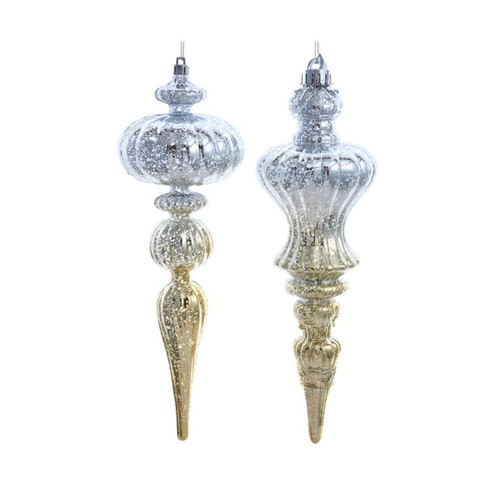 Set of 4 Silver and Gold Ombre Christmas Finial Ornaments 12"