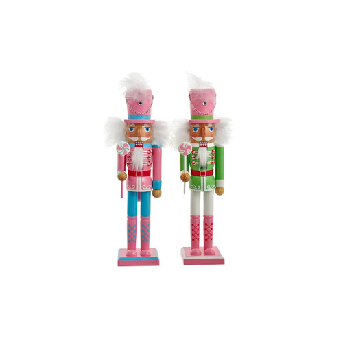 Set of 2 Pastel Soldier Christmas Nutcrackers with Peppermint Candy Staff 15"