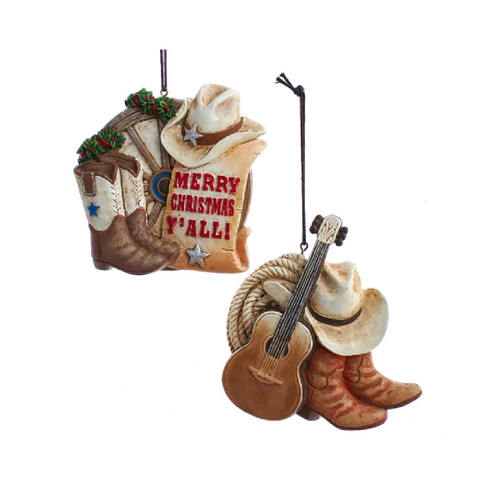Set of 12 Western Boot "Merry Christmas Y'All" Ornaments 4.25"
