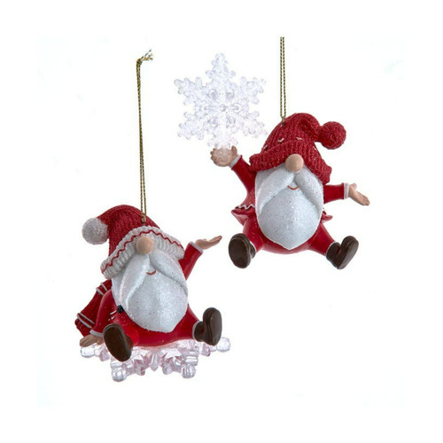Club Pack of 12 Red and White Gnome With Snowflake Christmas Ornaments 4"