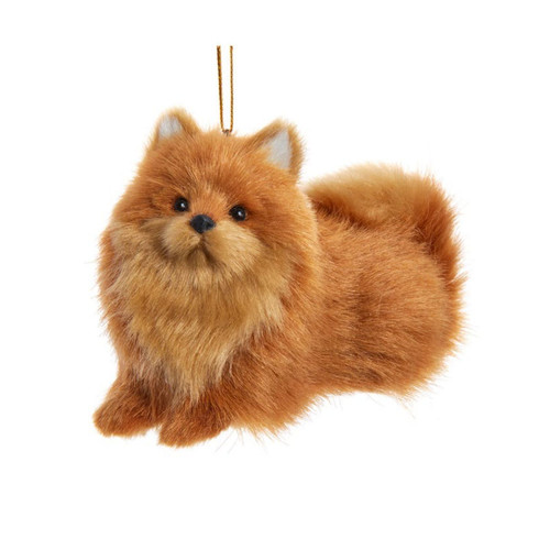 Set of 6 Furry Pomeranian Dog Christmas Ornaments 4"