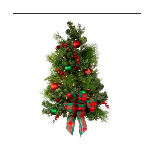 2' Pre-Lit Green Battery Operated Artificial Christmas Wall Tree, Warm White LED Lights