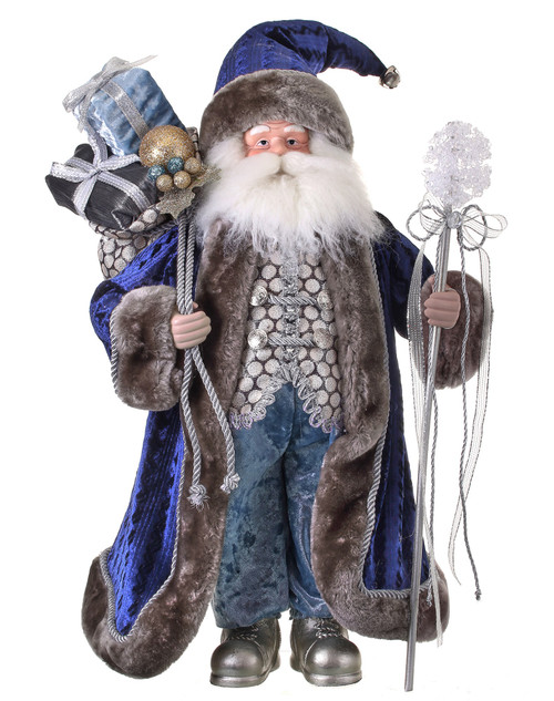 21" Blue Santa Claus Christmas Figure with Gifts and Staff