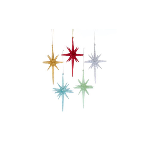 Set of 10 Multi-color Mid Century Glitter Starburst Christmas Ornaments 5.5"