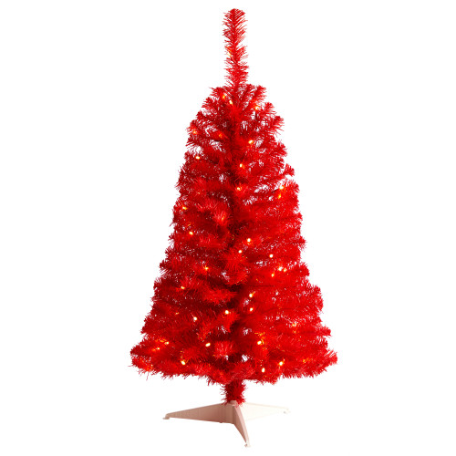 3’ Pre-Lit Mini Red Artificial Christmas Tree, Clear LED Lights