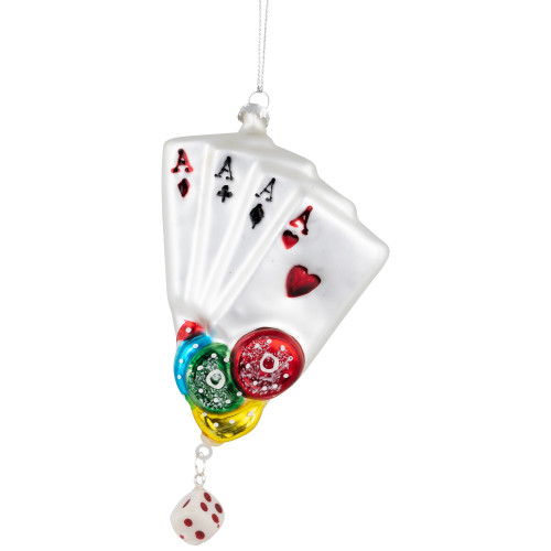 6" Four Aces Playing Cards Glass Christmas Ornament