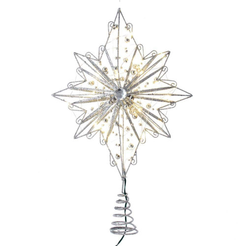 LED Lighted Star Tree Topper - 15.5" - Silver - Warm White Lights