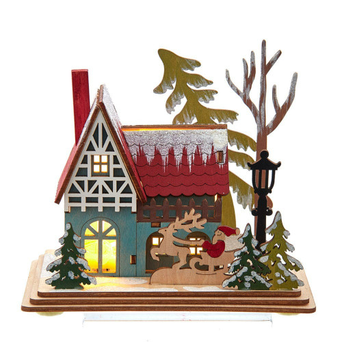 Battery Operated LED Lighted Christmas House with Santa - 5.5"