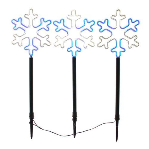3-Count Multi-Function LED Lighted Snowflake Christmas Yard Stakes - 26"