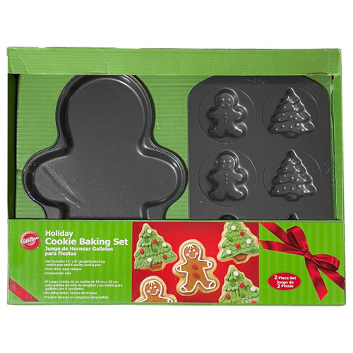 Wilton Christmas Gingerbread Man Cookie Pan & 6 Cavity Pan 2 piece Baking Set