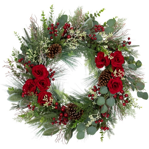 Real Touch™? Roses and Berries Artificial Christmas Wreath - 30" - Unlit
