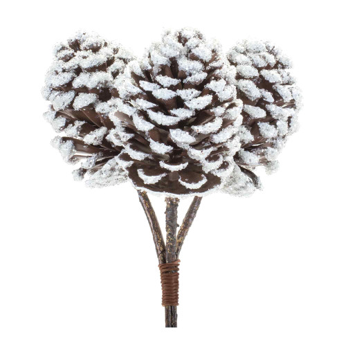 Flocked Pinecone Artificial Christmas Bundles - 11" - Brown and White - Set of 6