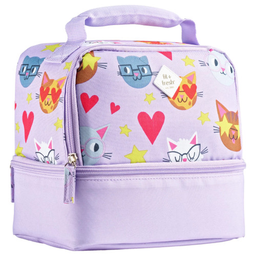 Fit & Fresh Edna French 2 Compartment Insulated Lunch Box, Purple Cats Lunchbag