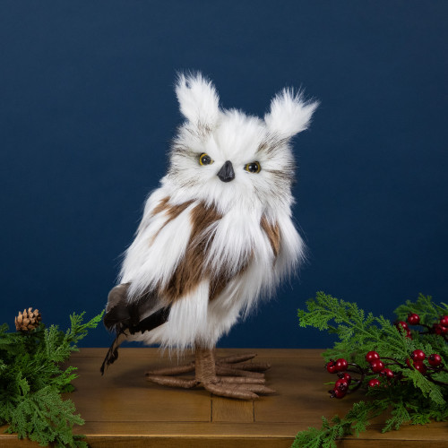 Standing Plush Winter Owl Christmas Figurine - 11.5"