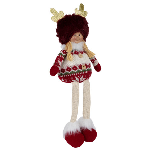 Sitting Plush Girl with Dangling Legs Christmas Figure - 16
