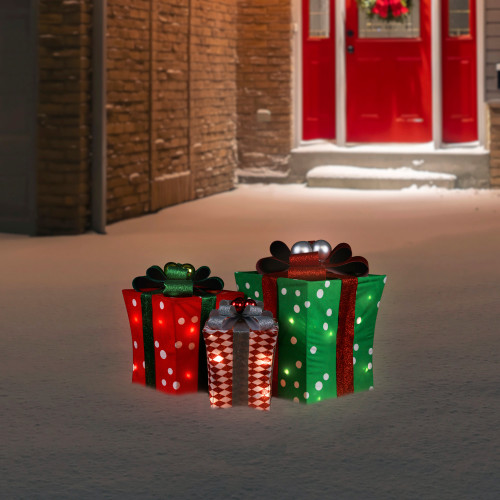 Lighted Gift Wrapped Presents Outdoor Yard Christmas Decoration - 13" - Set of 3