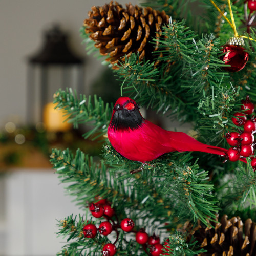 Cardinal Birds Clip-On Christmas Ornaments - 6" - Red - Set of 2