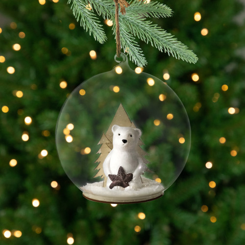 Polar Bear in Snow Glass Globe Christmas Ornament  - 4.75"