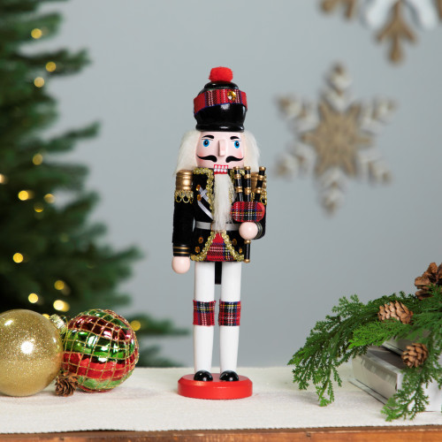 Mini Bagpiper Nutcracker Christmas Figure - 12" - Black and Red