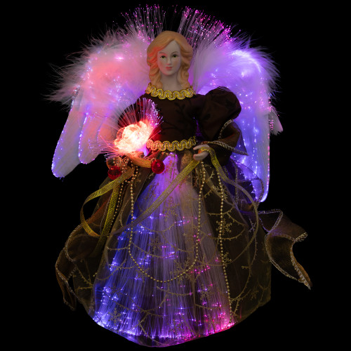 Color Changing Fiber Optic Christmas Angel Tree Topper - 12" - Brown Color Changing Fiber Optic Christmas Angel Tree Topper - 12" - Brown