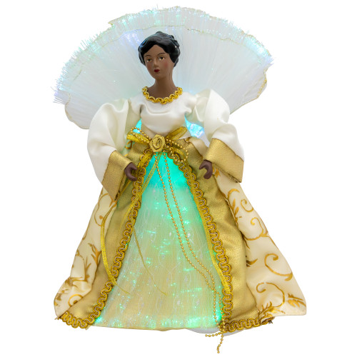 Lighted Fiber Optic African American Angel Christmas Tree Topper - 12" -  Gold | Christmas
