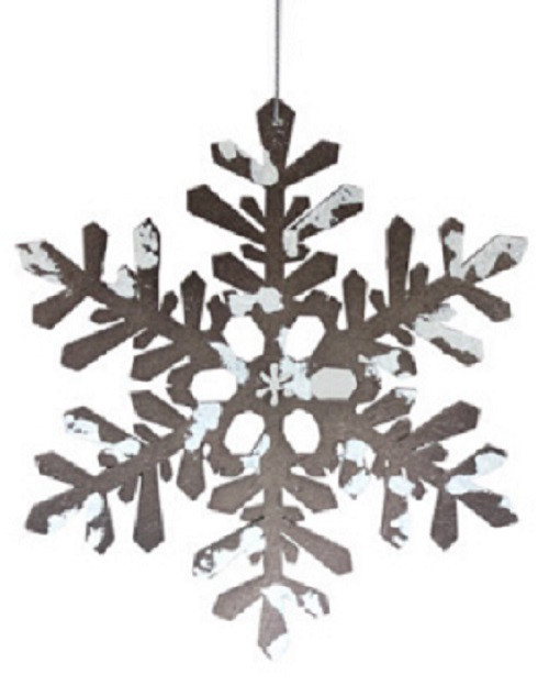 8" Snowy Winter Glitter Tipped Brown and White Snowflake Decorative Christmas Ornament