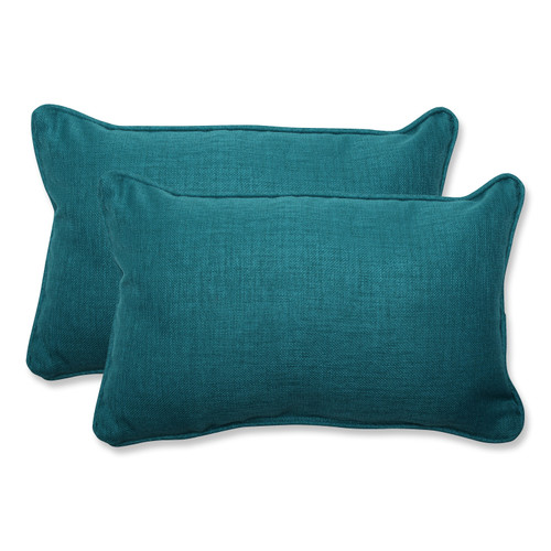 Set of 2 Teal Blue Rectangular Outdoor Corded Throw Pillows 18.5"